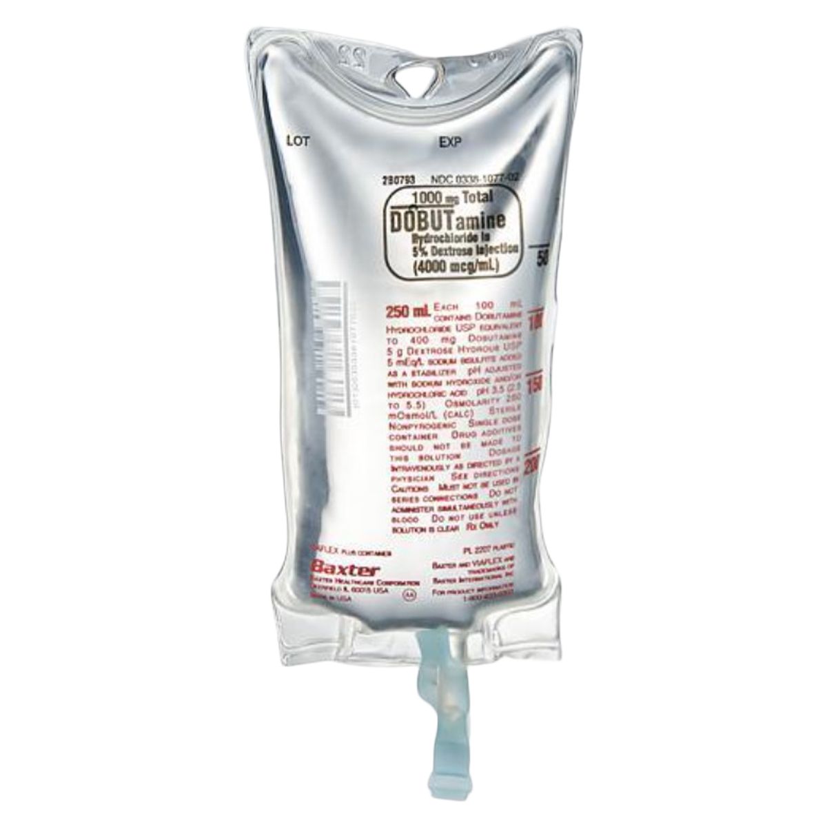 Dobutamine in 5% Dextrose Injection 1000mg/Bag 4000mcg/mL Bag 250mL 18/Package